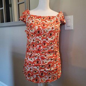 White House Black Market Orange Floral Top
